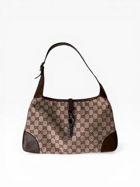 Gucci Jackie GG Brown Canvas Leather Trim Shoulder Bag